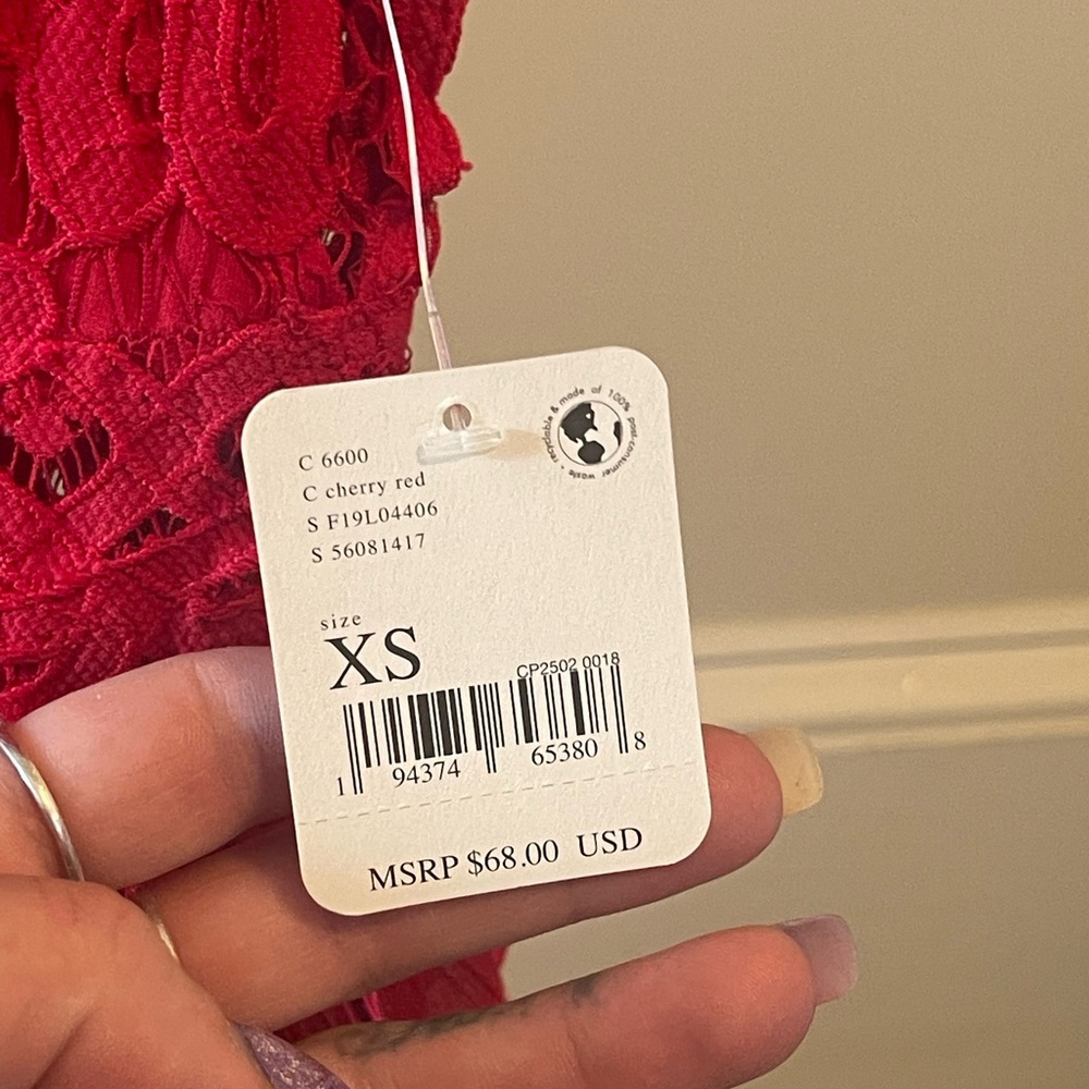 ❤️ BOGO ❤️ Free People Adella Strappy Lace Bodice Peplum Camisole in Cherry Red - Picture 5 of 10